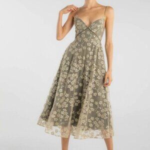 SAU LEE Embroidered Tulle Midi Dress – Olive & Ivory – US 4 – NWT